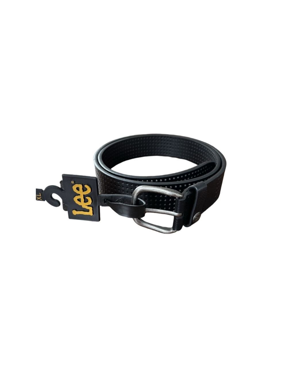 Men's Lee Black Perforated Belt One Size with Silver Buckle
